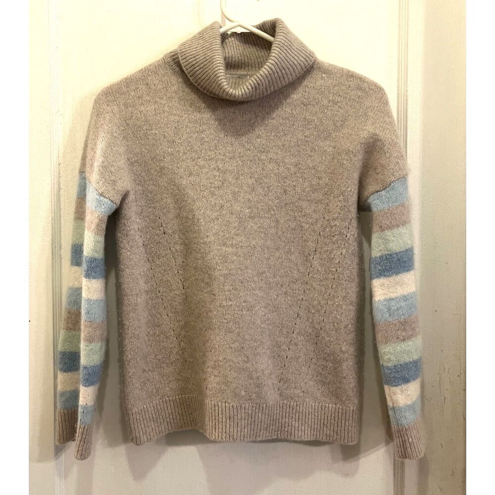 KINROSS Cashmere Beige Blue Stripe Pullover Sweater Top   Women's Size Small - Picture 2 of 10